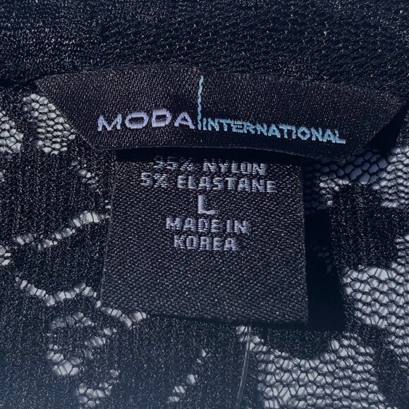 Women’s Moda International Sheer Black Lace Long Sleeve Button-Up Blouse Lg NWOT - Picture 6 of 8